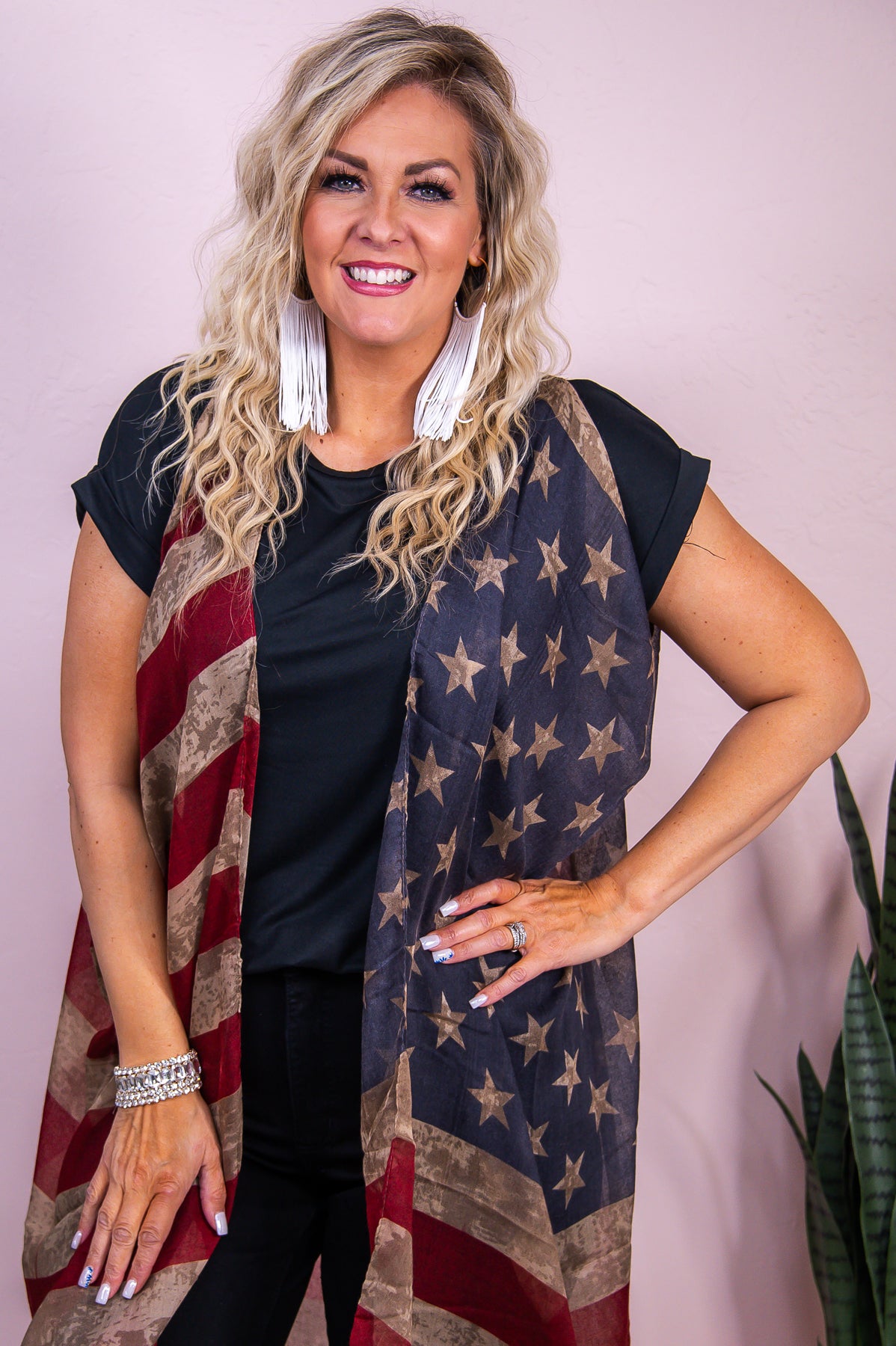 This Is God's Country Navy/Multi Color Vintage American Flag Kimono (One Size 4-18) - O5454NV
