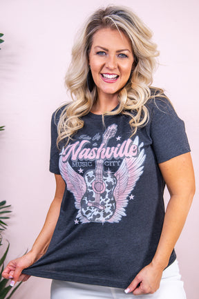 Take Me To Nashville Music City Dark Heather Gray Graphic Tee - A3178DHG
