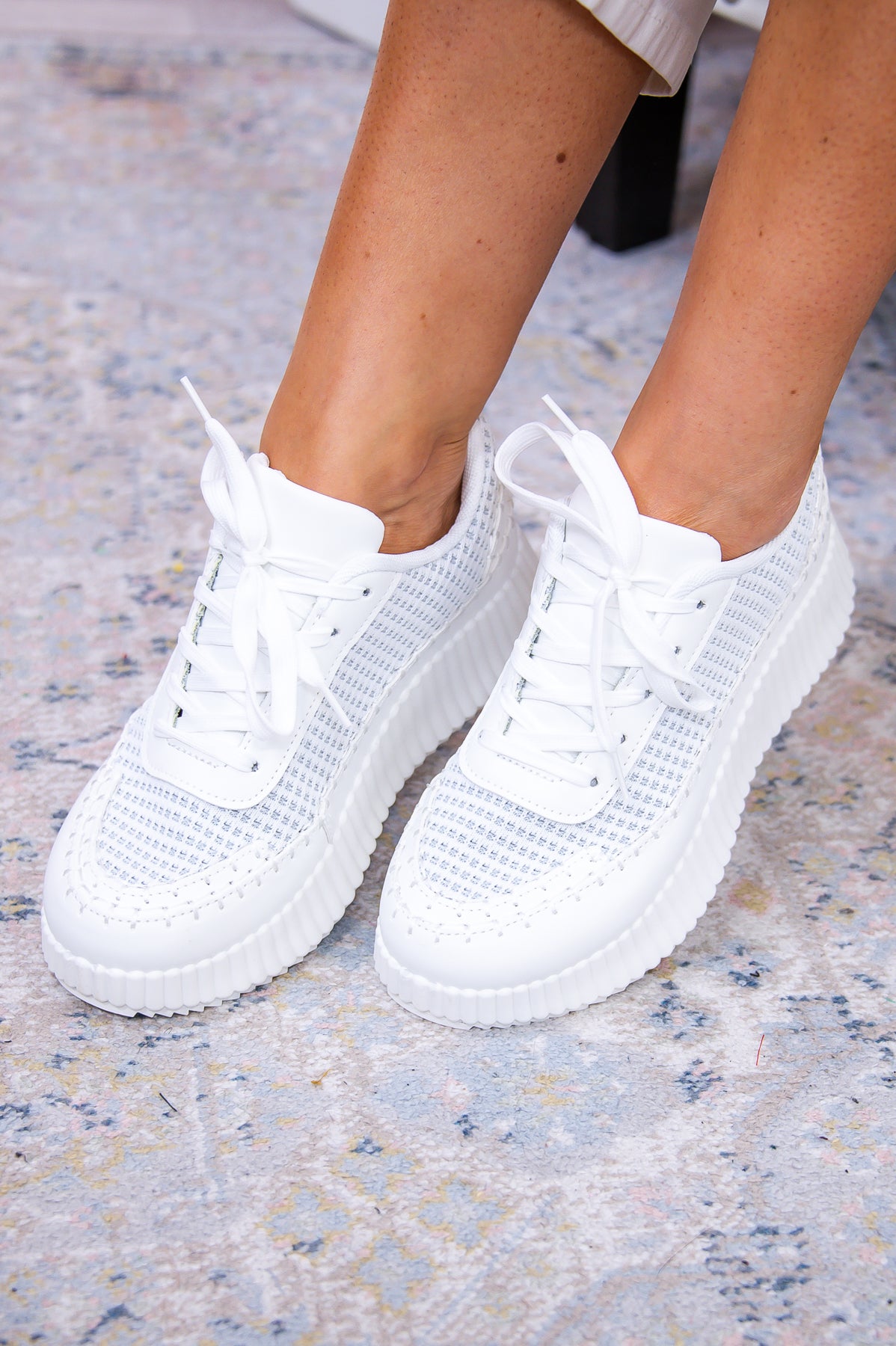 Stepping Into Style White Solid Platform Sneakers - SHO2659WH