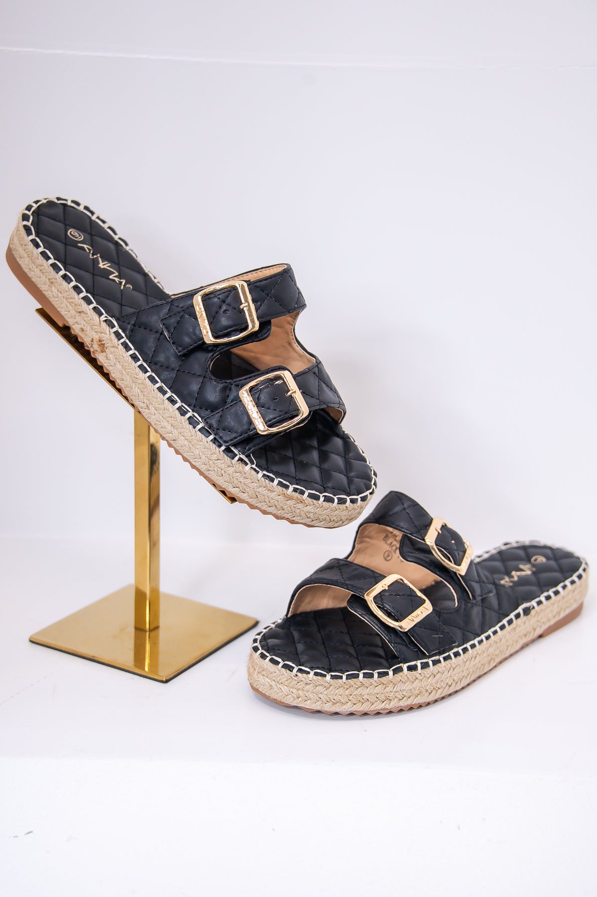 Journeys Begin With One Step Black Quilted Sandals - SHO2660BK