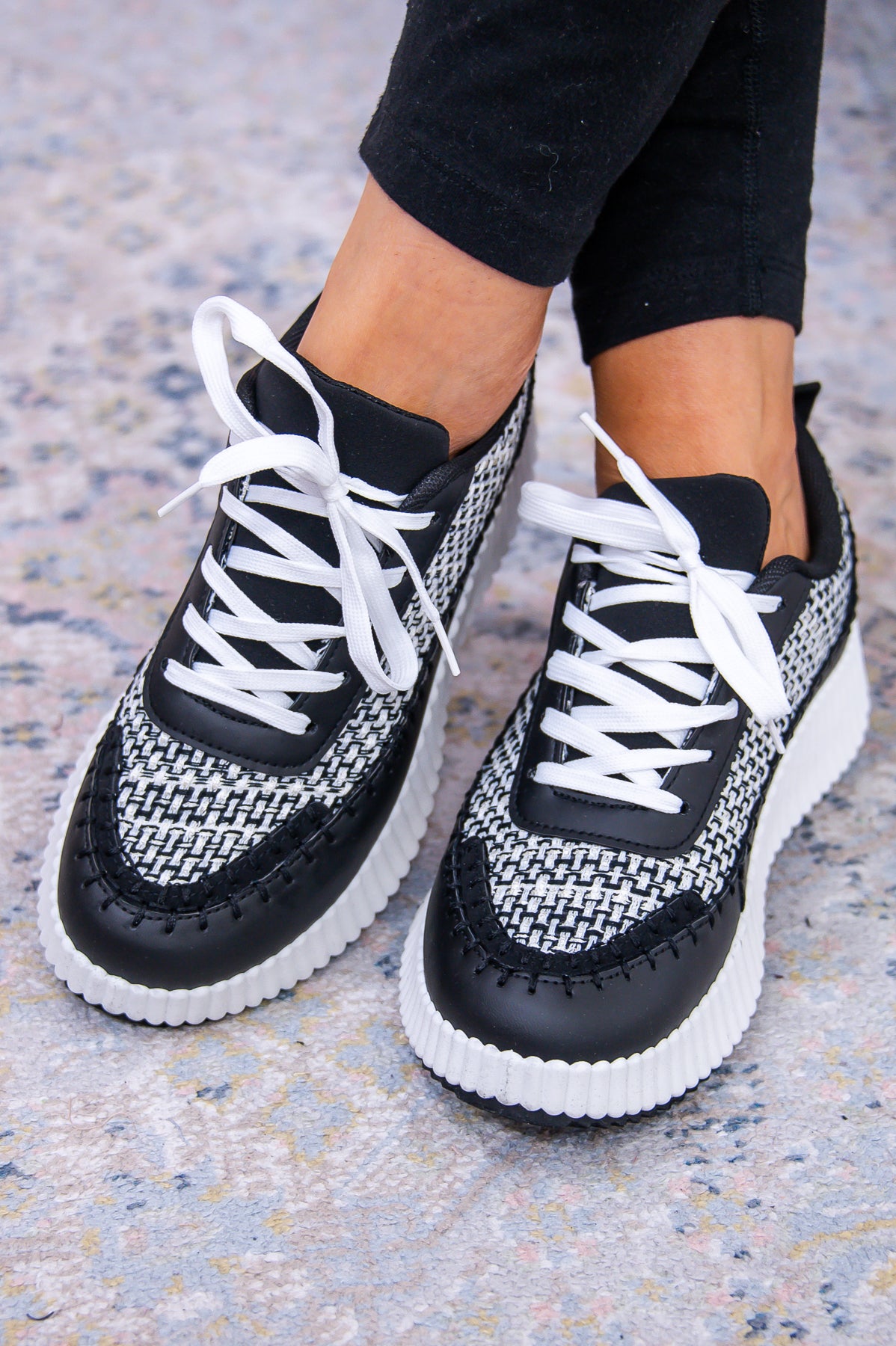 Stepping Into Style Black/White Platform Sneakers - SHO2662BK