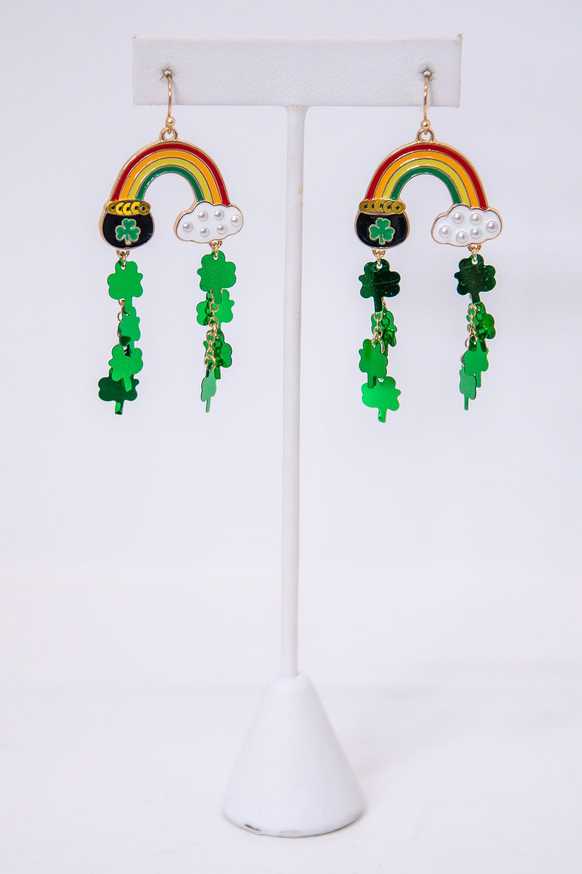 Multi Color St Patrick's Rainbow Shamrock Dangle Earrings - EAR4249MU
