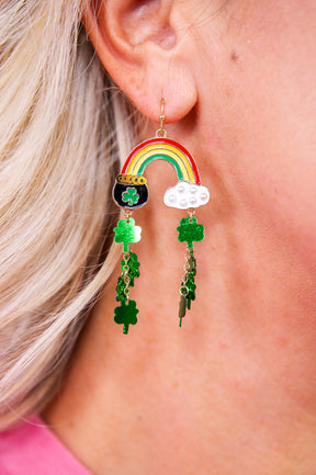 Multi Color St Patrick's Rainbow Shamrock Dangle Earrings - EAR4249MU