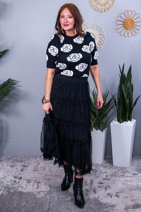 Captivate My Heart Black/White Floral Knitted Sweater - T10481BK