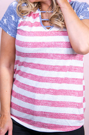 Stars & Stripes Forever Heather Red/Multi Color American Flag Top - T9726HRD