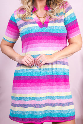 Definite Icon Pink/Multi Color Striped Dress - D5344PK