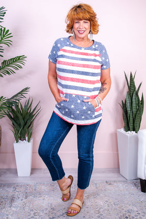 Since 1776 Navy/Multi Color American Flag Top - T9734NV