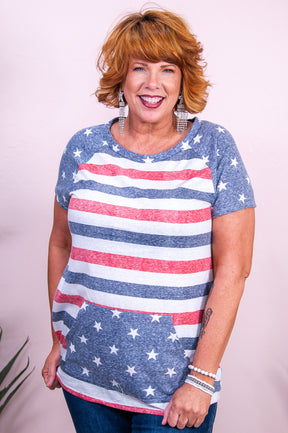 Since 1776 Navy/Multi Color American Flag Top - T9734NV