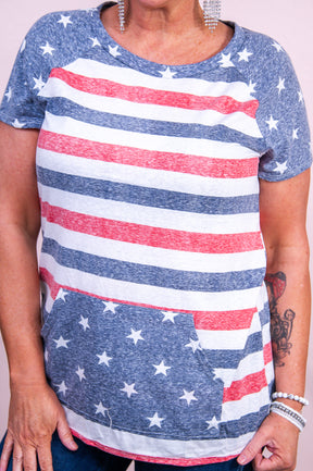 Since 1776 Navy/Multi Color American Flag Top - T9734NV