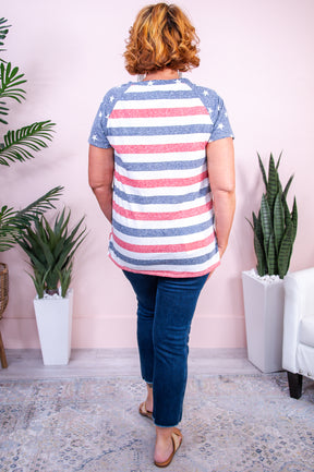 Since 1776 Navy/Multi Color American Flag Top - T9734NV