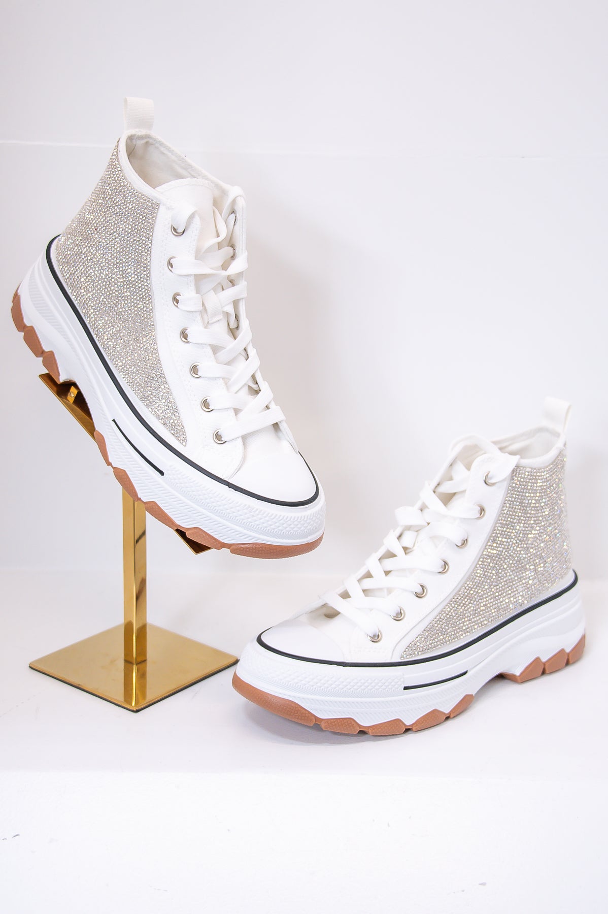 Successfully Stylin' White/Silver Bling Platform Sneakers - SHO2661WH