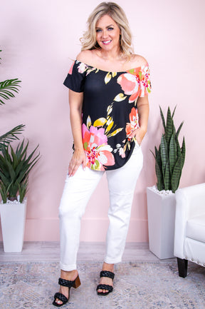 Set For Vacay Black/Multi Color Floral Top - T9735BK