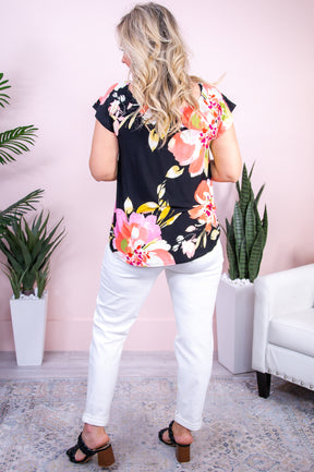Set For Vacay Black/Multi Color Floral Top - T9735BK