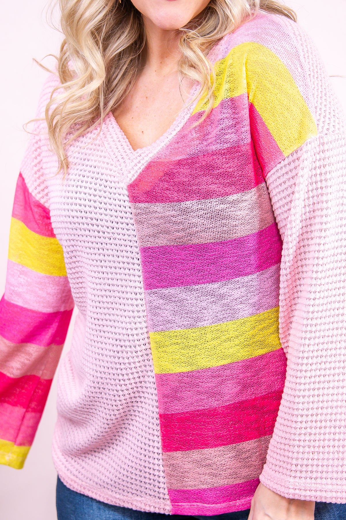 Playing The Odds Pink/Multi Color Striped Top - T8954PK