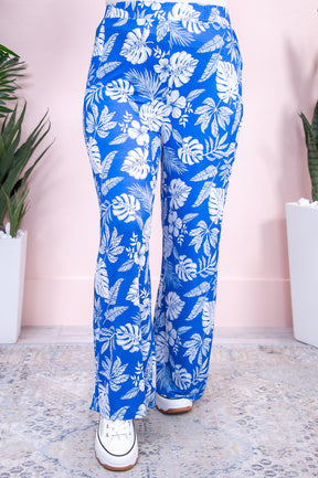 Make Today Count Blue/White Tropical Floral Pants - PNT1562BL