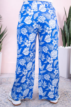 Make Today Count Blue/White Tropical Floral Pants - PNT1562BL