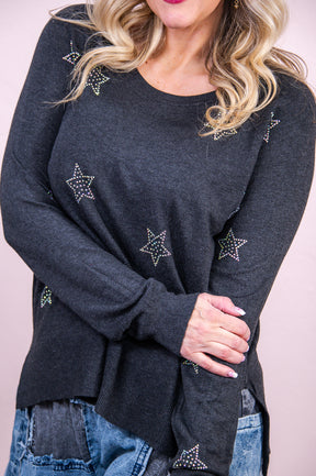 Secret Promises Charcoal Solid Star Bling Top - T8949CH
