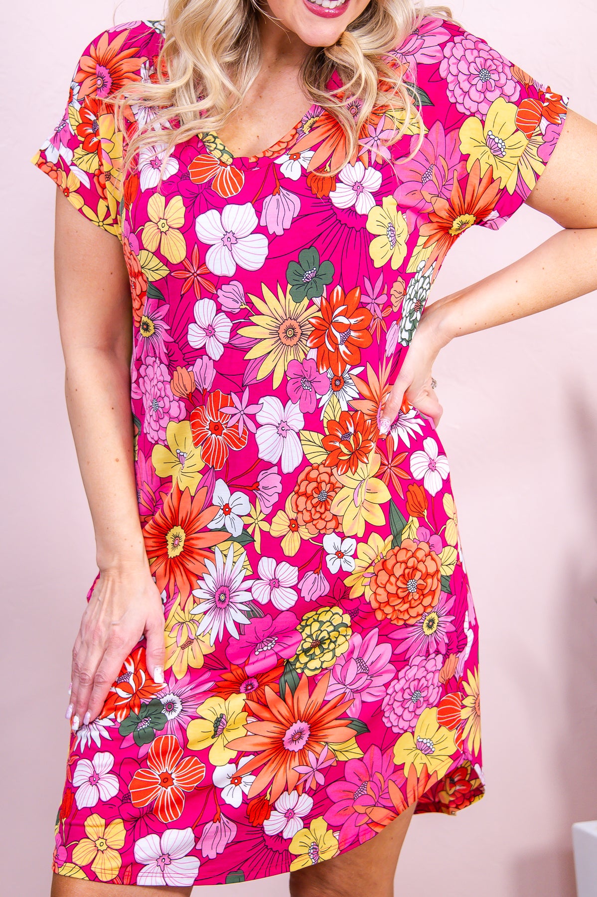 Coastal Strolls Fuchsia/Multi Color Floral Dress - D5119FU