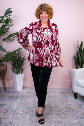 The Perfect Occasion Burgundy/Ivory Floral Top - T8291BU