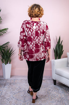 The Perfect Occasion Burgundy/Ivory Floral Top - T8291BU