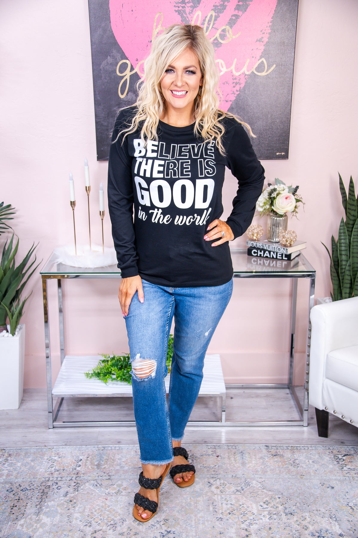 Be The Good Black Long Sleeve Graphic Tee - A2869BK