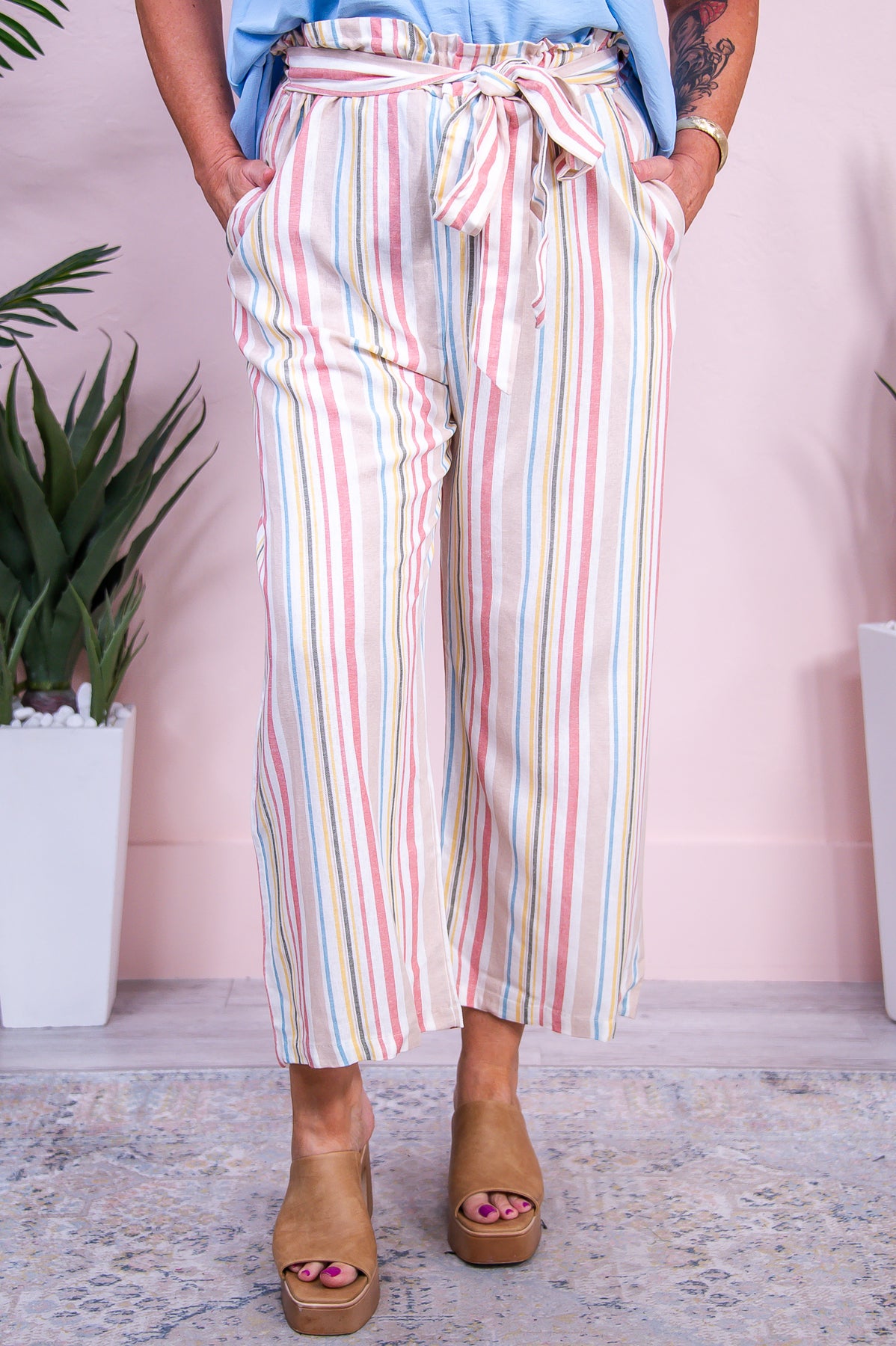 Feeling Spoiled Dusty Coral/Multi Color Striped Pants - PNT1641DCO