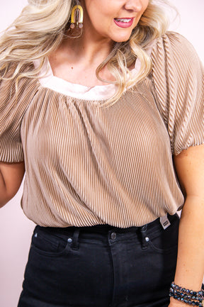 Realistic Dreams Taupe Solid Pleated Crop Top - T8970TA
