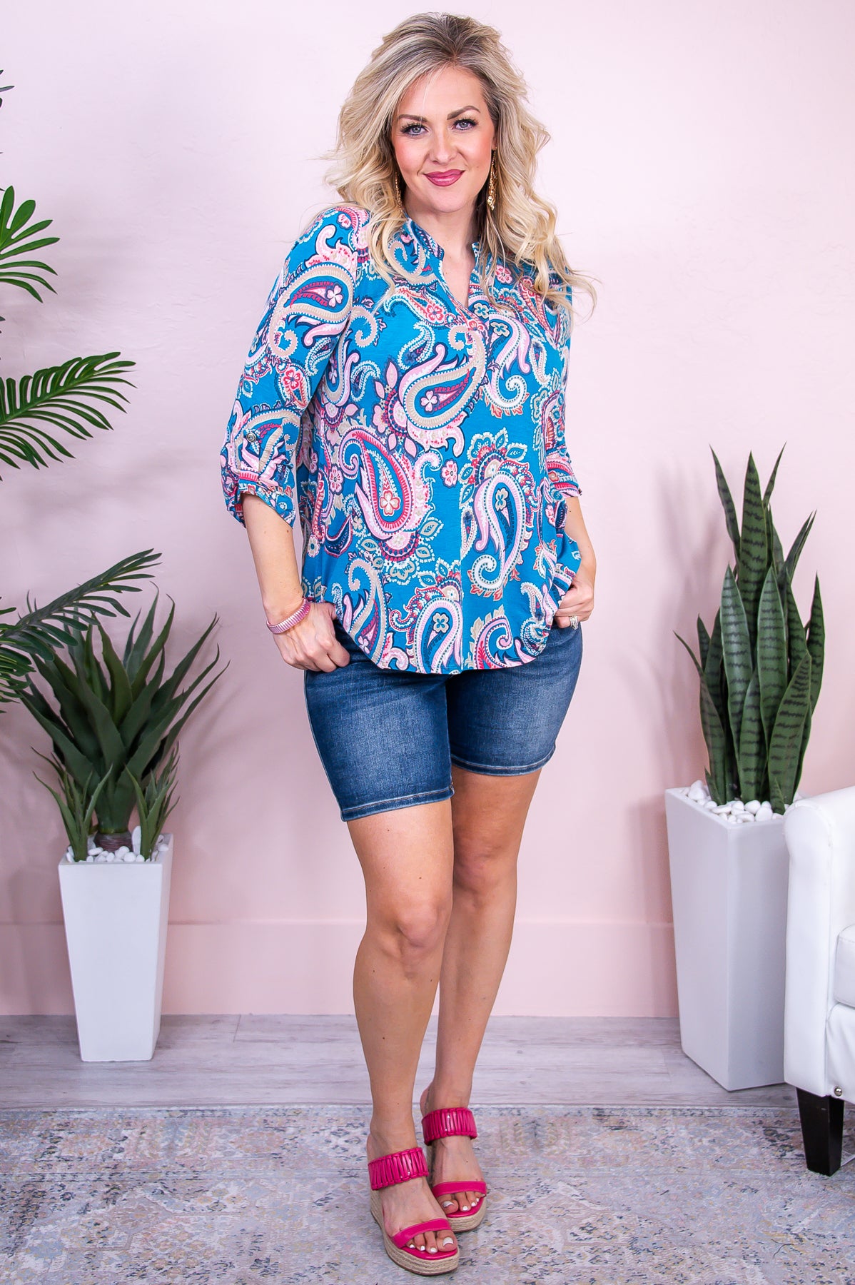Tell Me Everything Teal/Multi Color Paisley Top - T9766TE