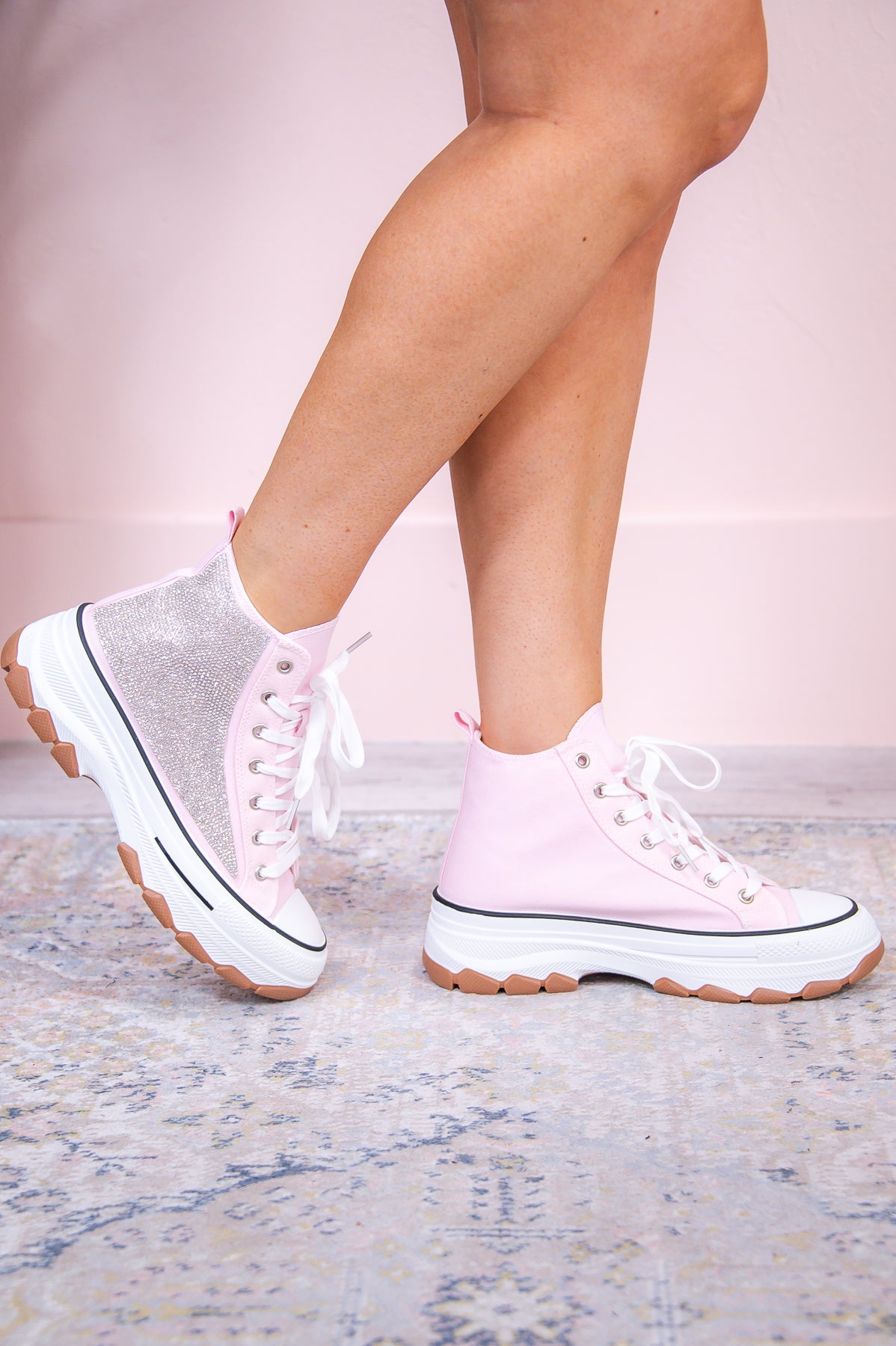 Successfully Stylin' Pink/Silver Bling Platform Sneakers - SHO2667PK