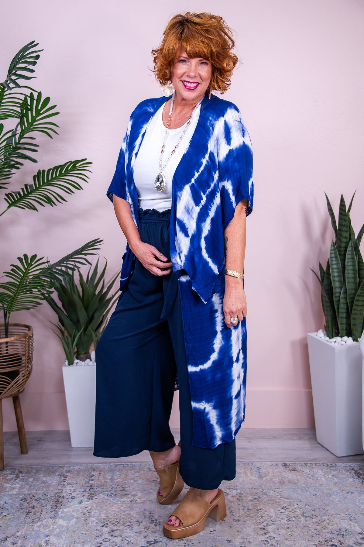 Malibu Nights Blue/White Tie Dye Kimono (One Size 4-18) - O5466BL