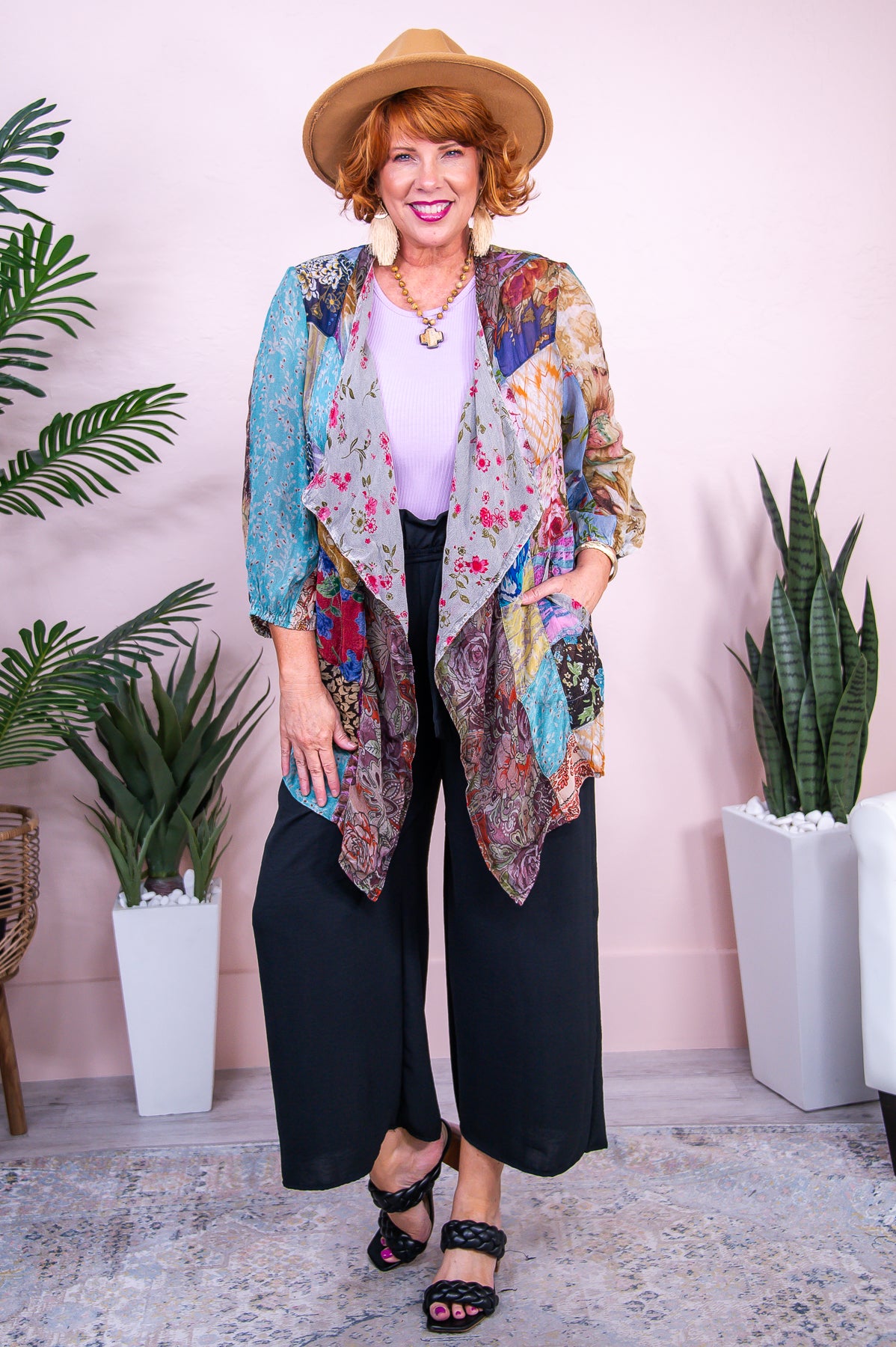 Naturally Chic Gray/Multi Color/Pattern Sheer Kimono - O5469GR