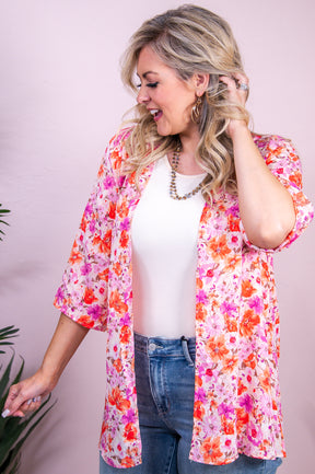 All A Fantasy Pink/Multi Color Floral Kimono - O5473PK