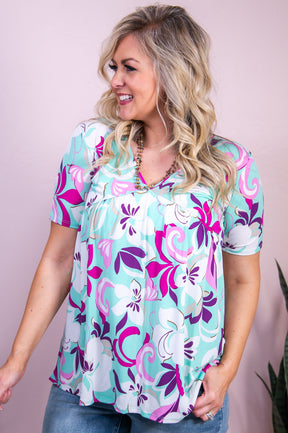 Actually I Can Mint/Multi Color Floral Babydoll Top - T9772MT