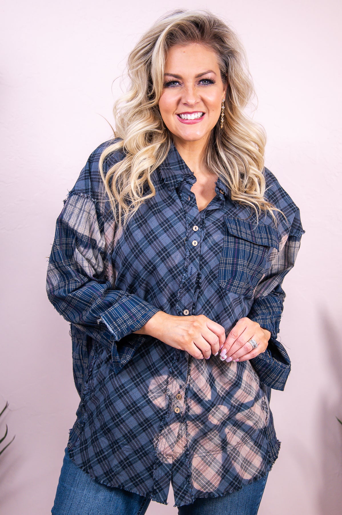 When You Think Of Me Navy/Multi Color Floral Plaid Tunic - T9005NV