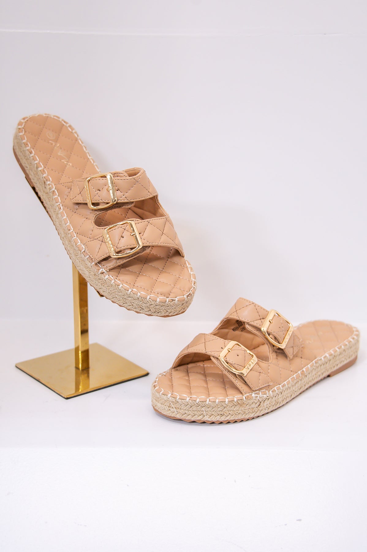 Journeys Begin With One Step Nude Quilted Sandals - SHO2670NU