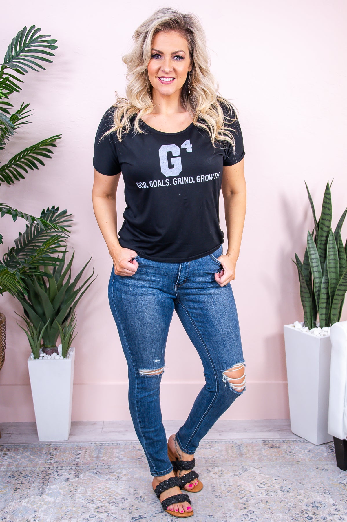 G4 Black Slouchy Graphic Tee - A3182BK