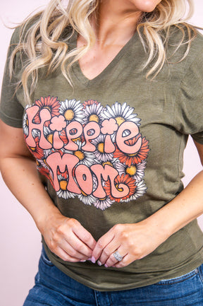 Hippie Mom Military Green Graphic Tee - A3184MGN
