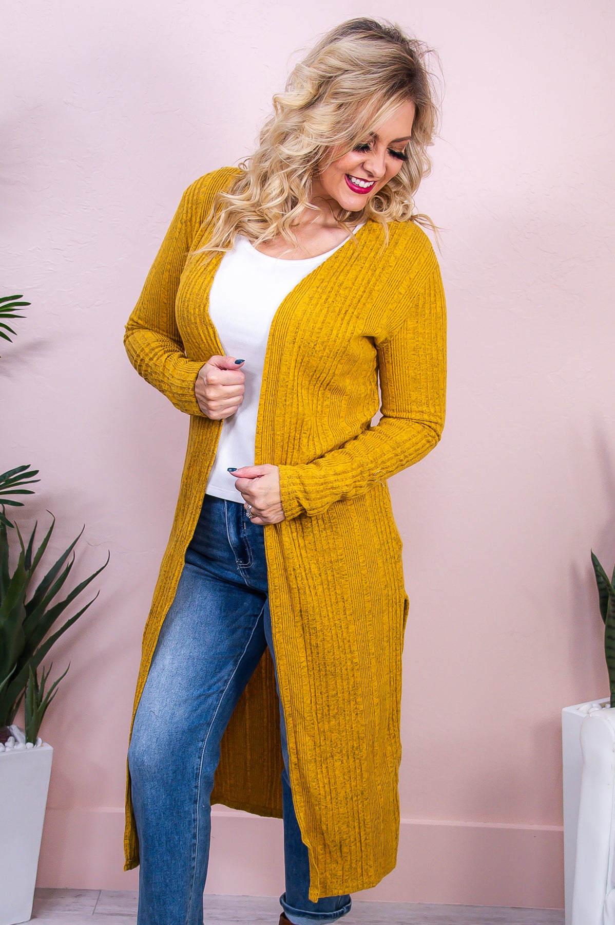 Tripped On Your Love Heather Mustard Solid Duster - O5072HMU