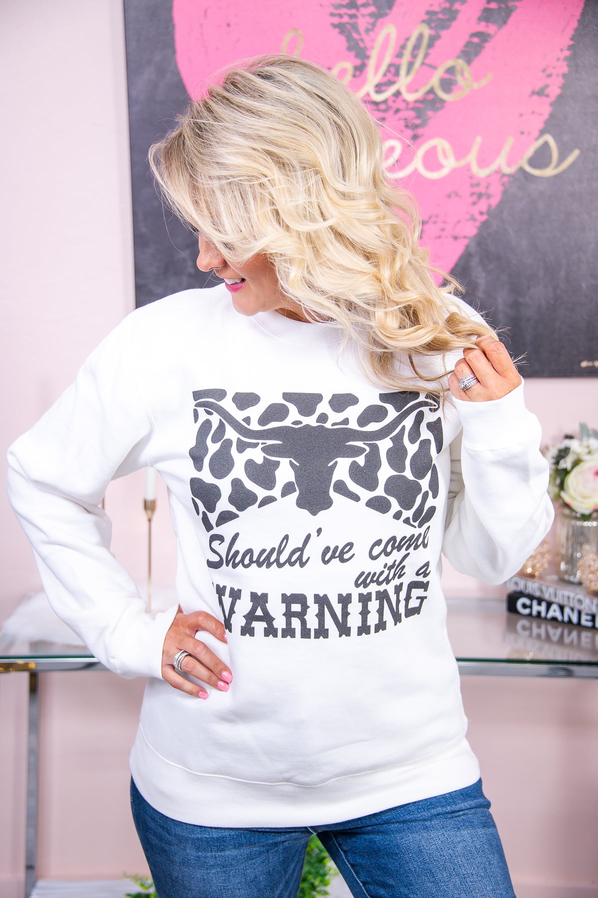 Should've Come With A Warning White Graphic Sweatshirt - A2872WH