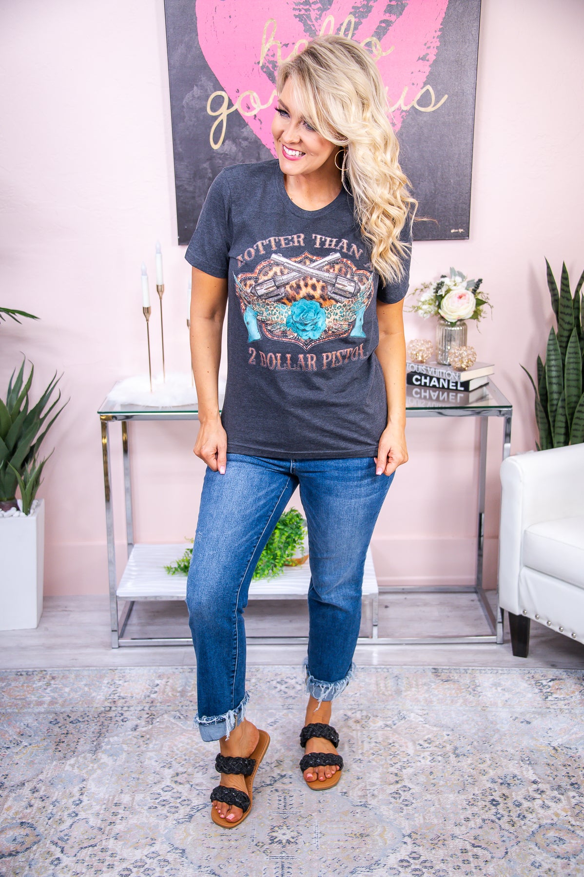 Hotter Than A Two Dollar Pistol Dark Heather Gray Graphic Tee - A2871DHG