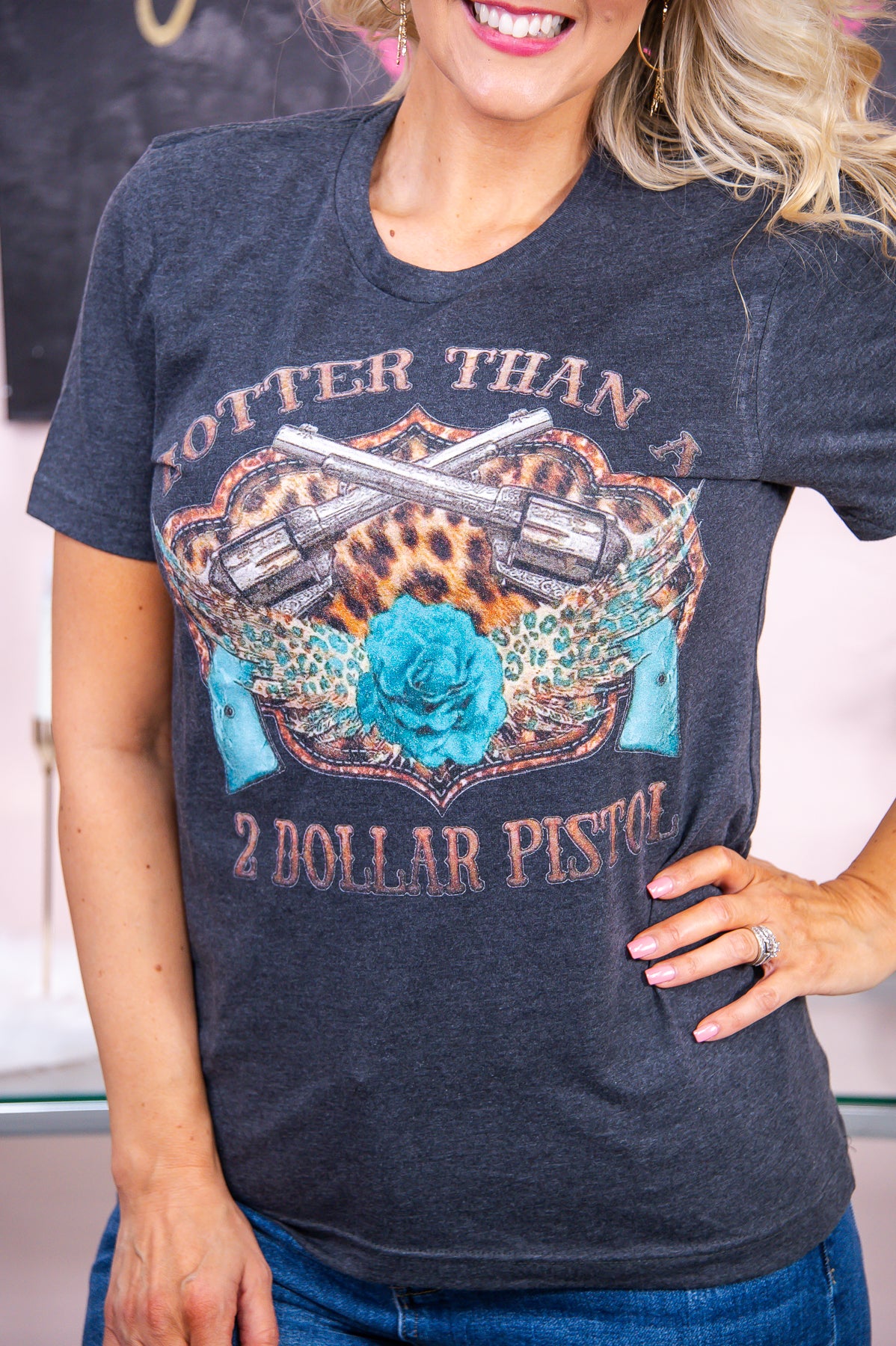 Hotter Than A Two Dollar Pistol Dark Heather Gray Graphic Tee - A2871DHG