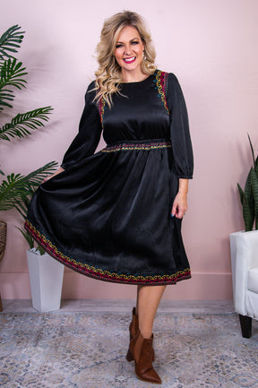 Wintry Winds Black/Multi Color Embroidered Dress - D5043BK