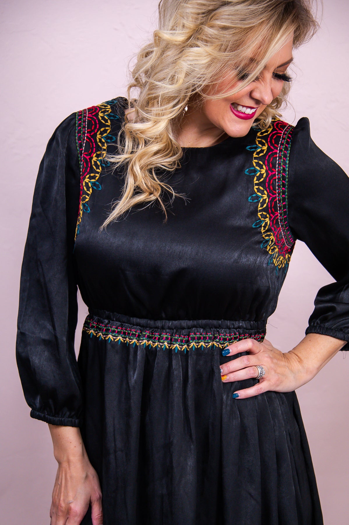 Wintry Winds Black/Multi Color Embroidered Dress - D5043BK