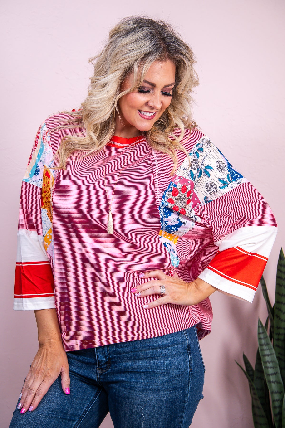 Rejoicing In Hope Red/Multi Color/Pattern Top - T8998RD
