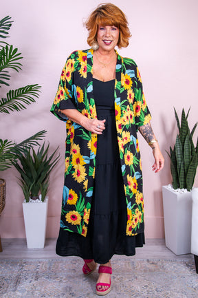 Sunny Sundays Black/Yellow/Green Sunflower Kimono (One Size 4-18) - O5482BK