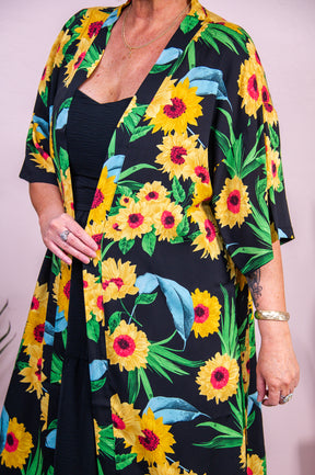 Sunny Sundays Black/Yellow/Green Sunflower Kimono (One Size 4-18) - O5482BK