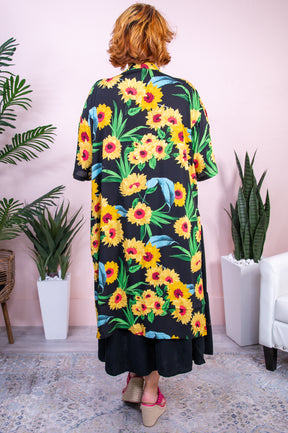 Sunny Sundays Black/Yellow/Green Sunflower Kimono (One Size 4-18) - O5482BK