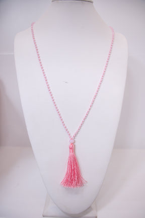 Light Pink Beaded/Tassel Necklace - NEK4247LPK