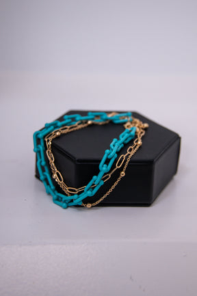 Turquiose/Gold Layered Chain Anklets - ANK002TU