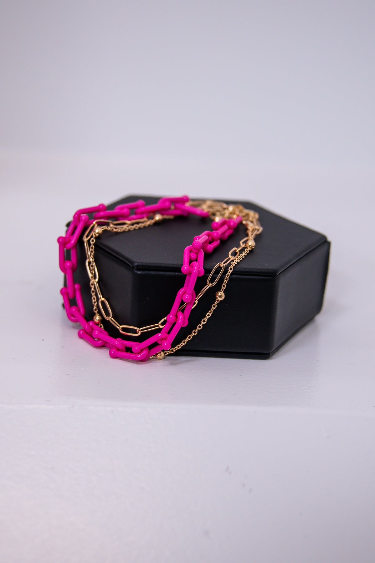 Hot Pink/Gold Layered Chain Anklets - ANK004